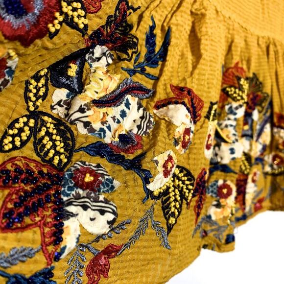 Bhanuni By Jyoti Dariela Beaded Short Sleeve Peplum Top Blouse Golden Yellow XS - Picture 7 of 13